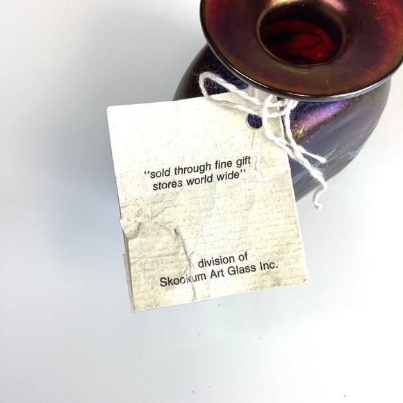 Robert Held Studio Signed Art Glass Vase Purple Swirl Iridescent w/Tag 3” High - Picture 12 of 13